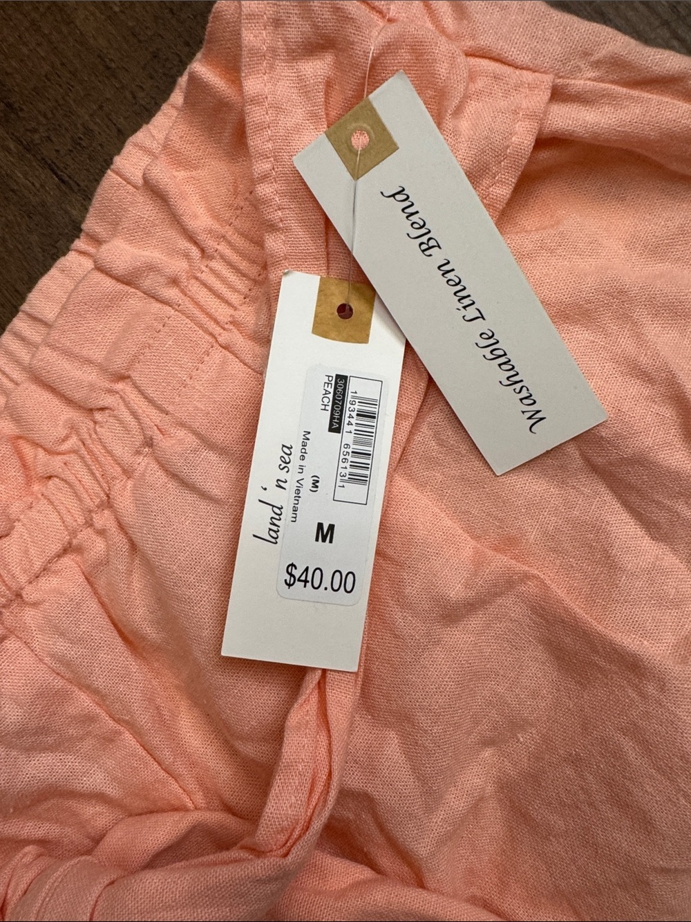 Tie-Waist Peach Bermuda Shorts 54% linen,46%rayon - Picture 3 of 11